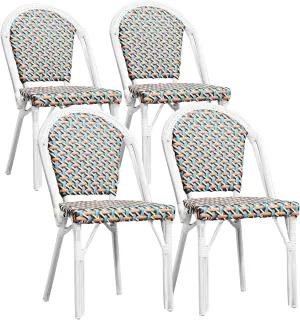 PURPLE LEAF Outdoor Dining Chair Set of 4 Aluminum Wicker Rattan Chairs for Garden Kitchen Backyard Porch White Print Finish Patio Chairs Colorful French Bistro Chair Set