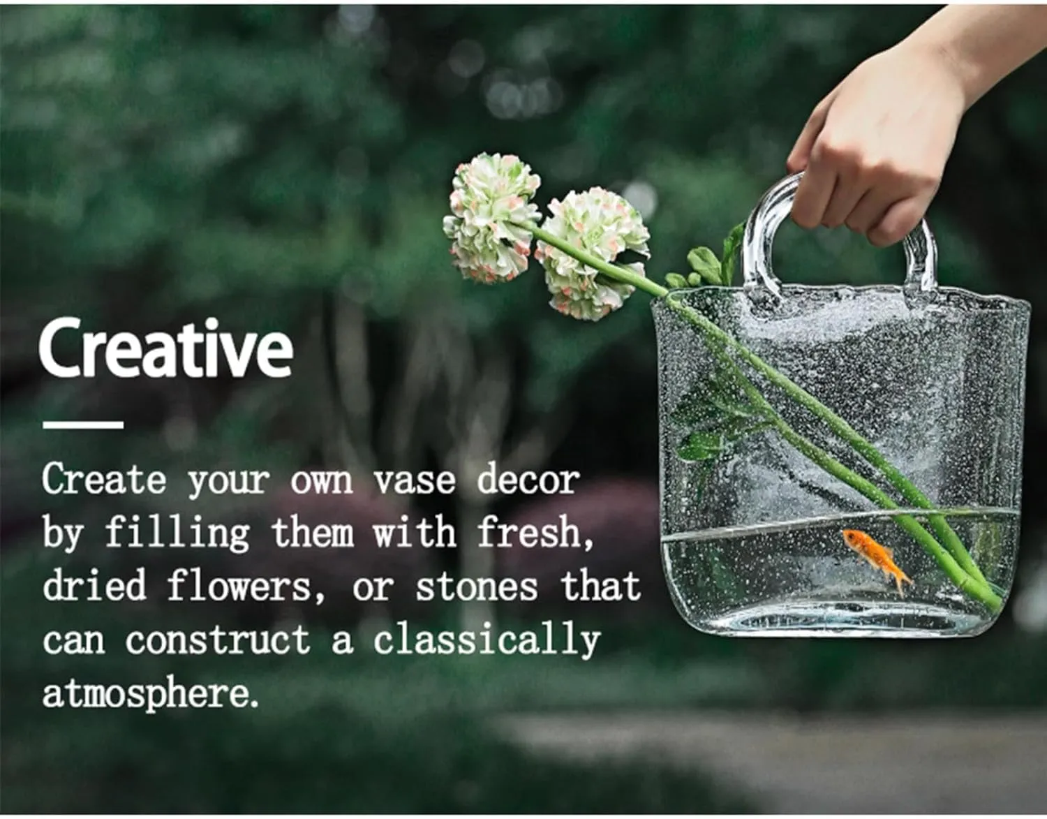 Purse Vase for Flowers, Glass Vases with Air Bubbles Glass Purse Vase Clear Glass Vase, for Home Décor,Enterpiece,Events,Office,Garden,Wedding,Style1-Gray
