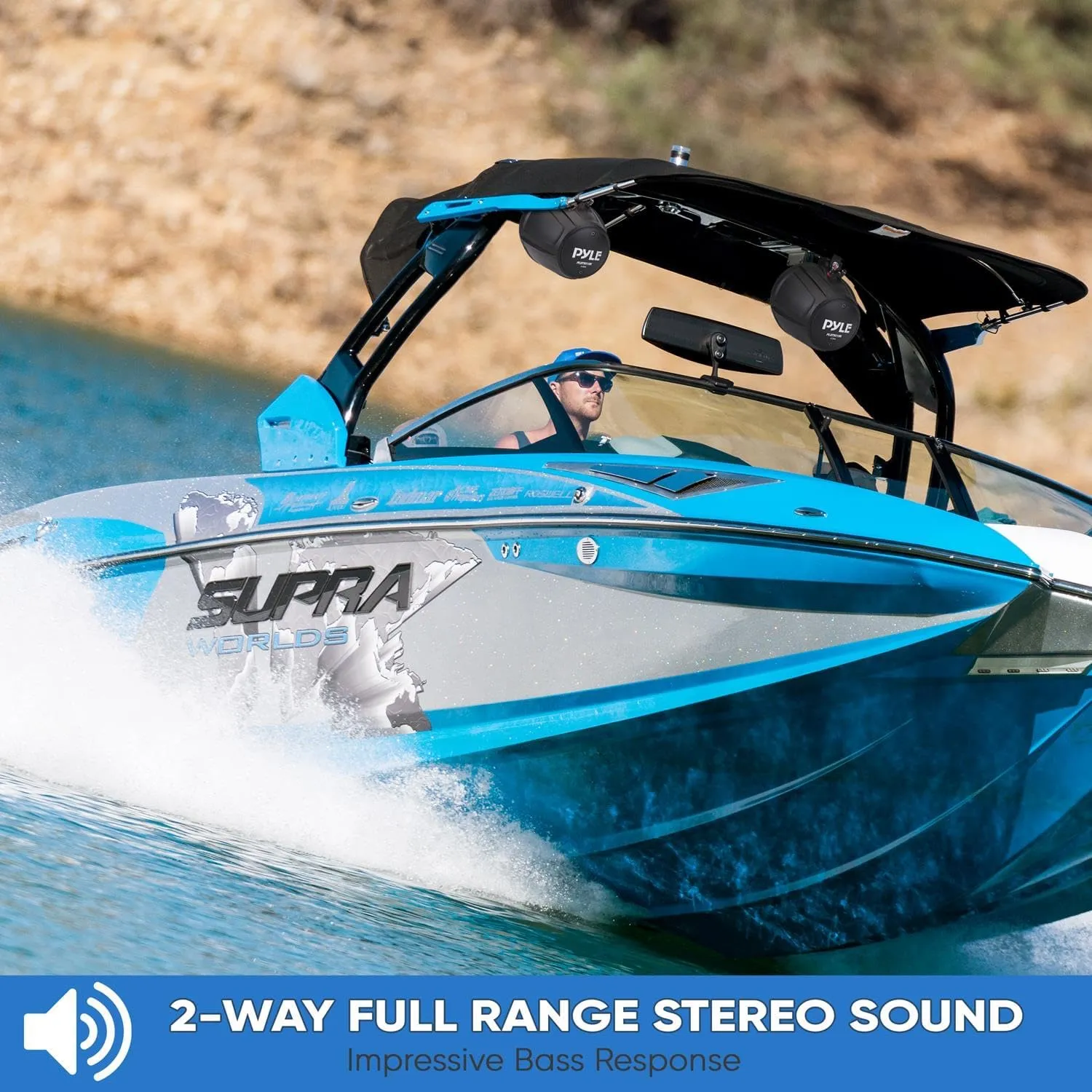 Pyle 2-Way Dual Waterproof Off-Road Speakers - 5.25 Inch 1000W Marine Grade Wake Tower Speakers System, Full Range Outdoor Audio Stereo Speaker for ATV, UTV, Quad, Jeep, Boat - Pyle PLUTV51BK,Black