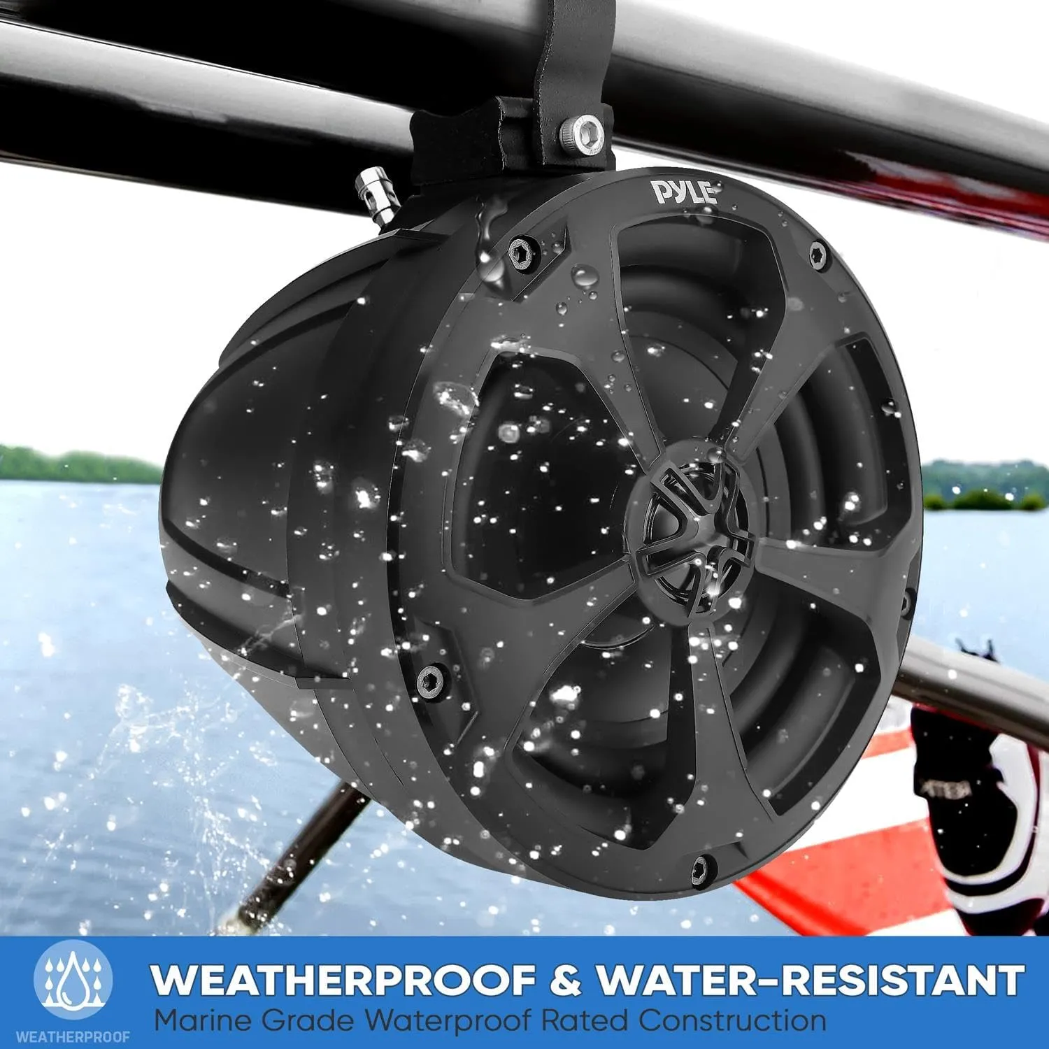 Pyle 2-Way Dual Waterproof Off-Road Speakers - 5.25 Inch 1000W Marine Grade Wake Tower Speakers System, Full Range Outdoor Audio Stereo Speaker for ATV, UTV, Quad, Jeep, Boat - Pyle PLUTV51BK,Black