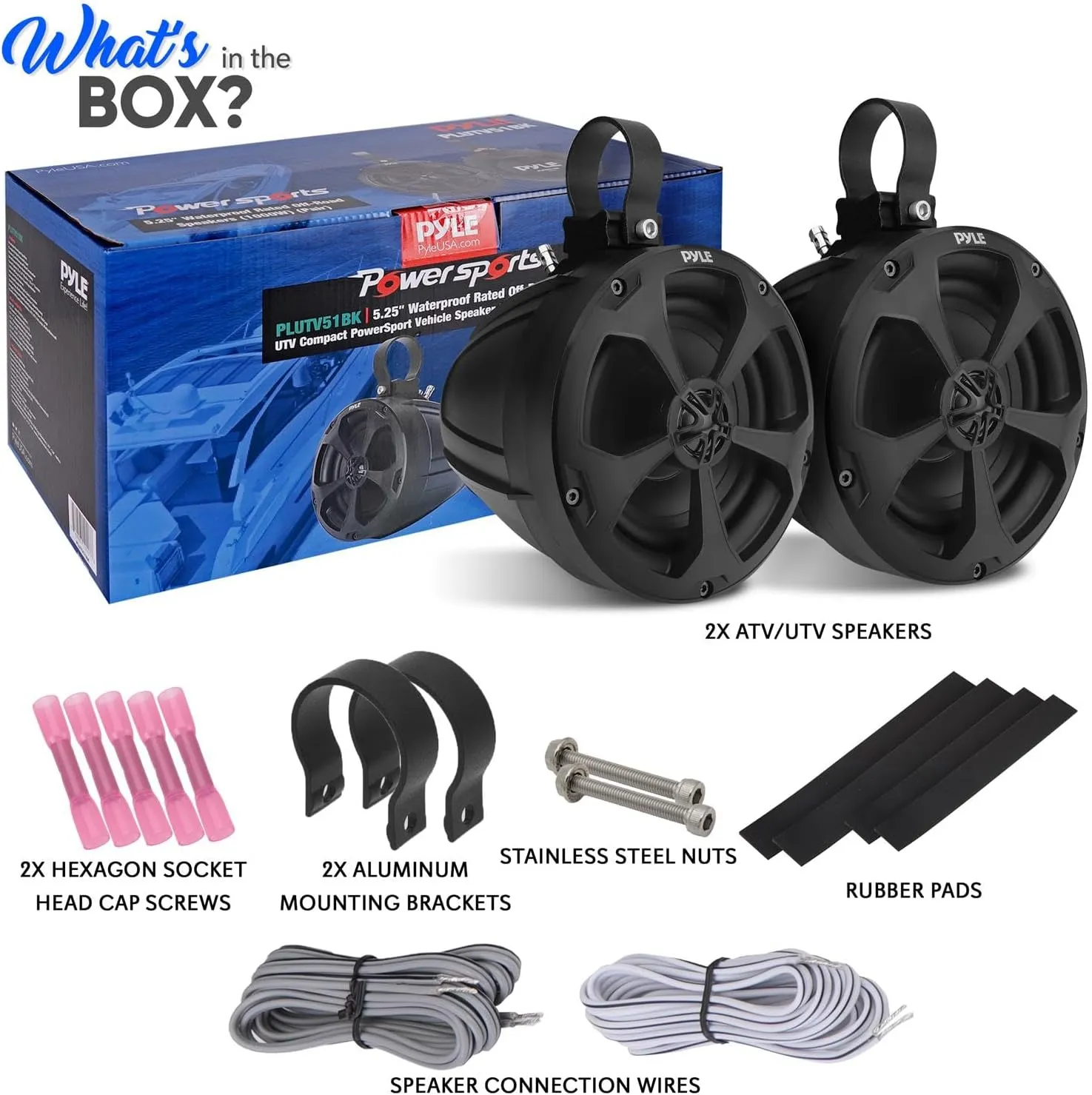 Pyle 2-Way Dual Waterproof Off-Road Speakers - 5.25 Inch 1000W Marine Grade Wake Tower Speakers System, Full Range Outdoor Audio Stereo Speaker for ATV, UTV, Quad, Jeep, Boat - Pyle PLUTV51BK,Black