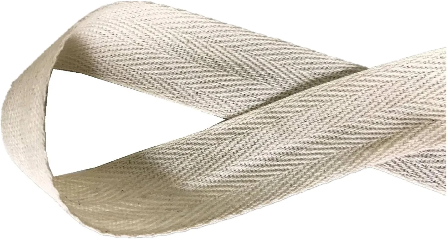 QIANF Twill Tape Ribbon 100% Cotton Natural Color 1 Inch Wide 50 Yard Roll Herringbone Tape(1 Inch-50Yard, Off-White)