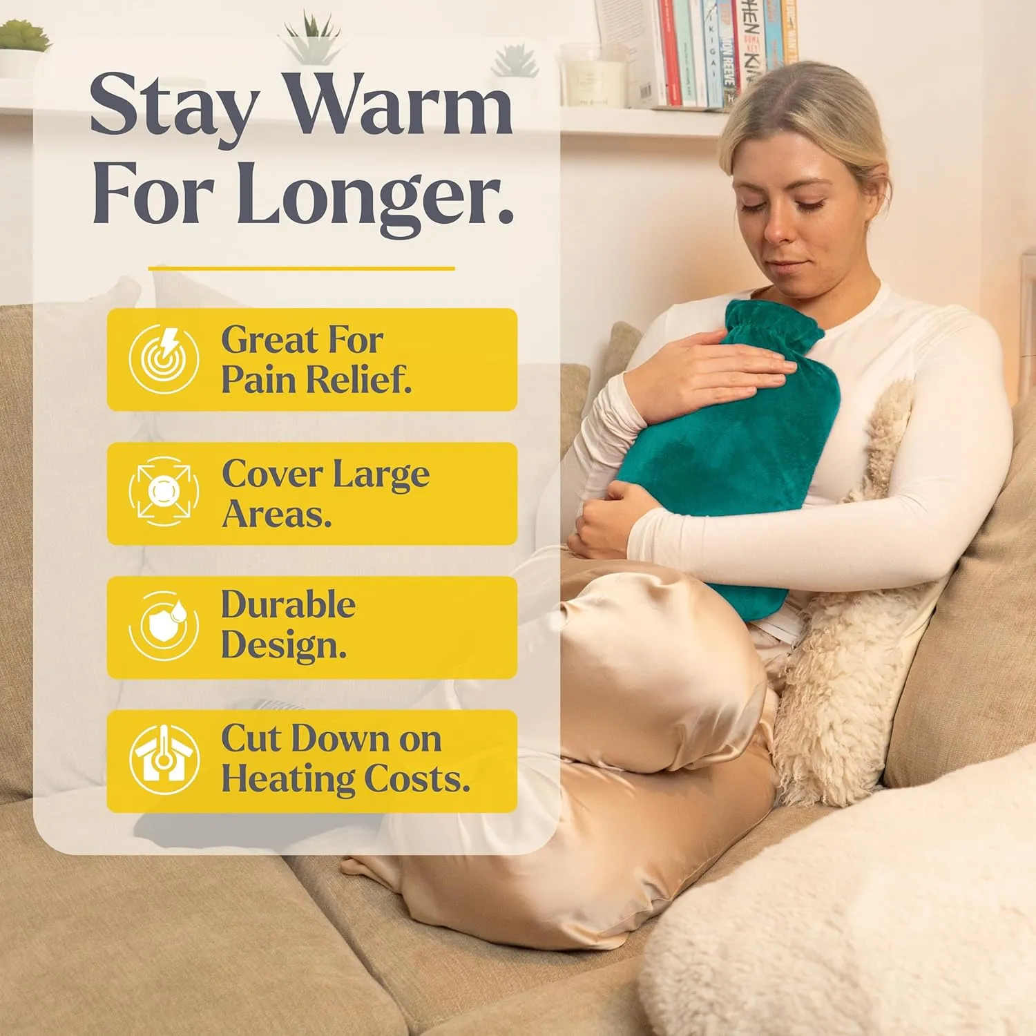 Qomfor XXL Large Hot Water Bottle with Fleece Cover – Soft and Cozy 3L Hot Water Bottle for Bed, Cramps, and Pain Relief – Durable and Safe, Ideal for Cold Nights (Green/Blue)