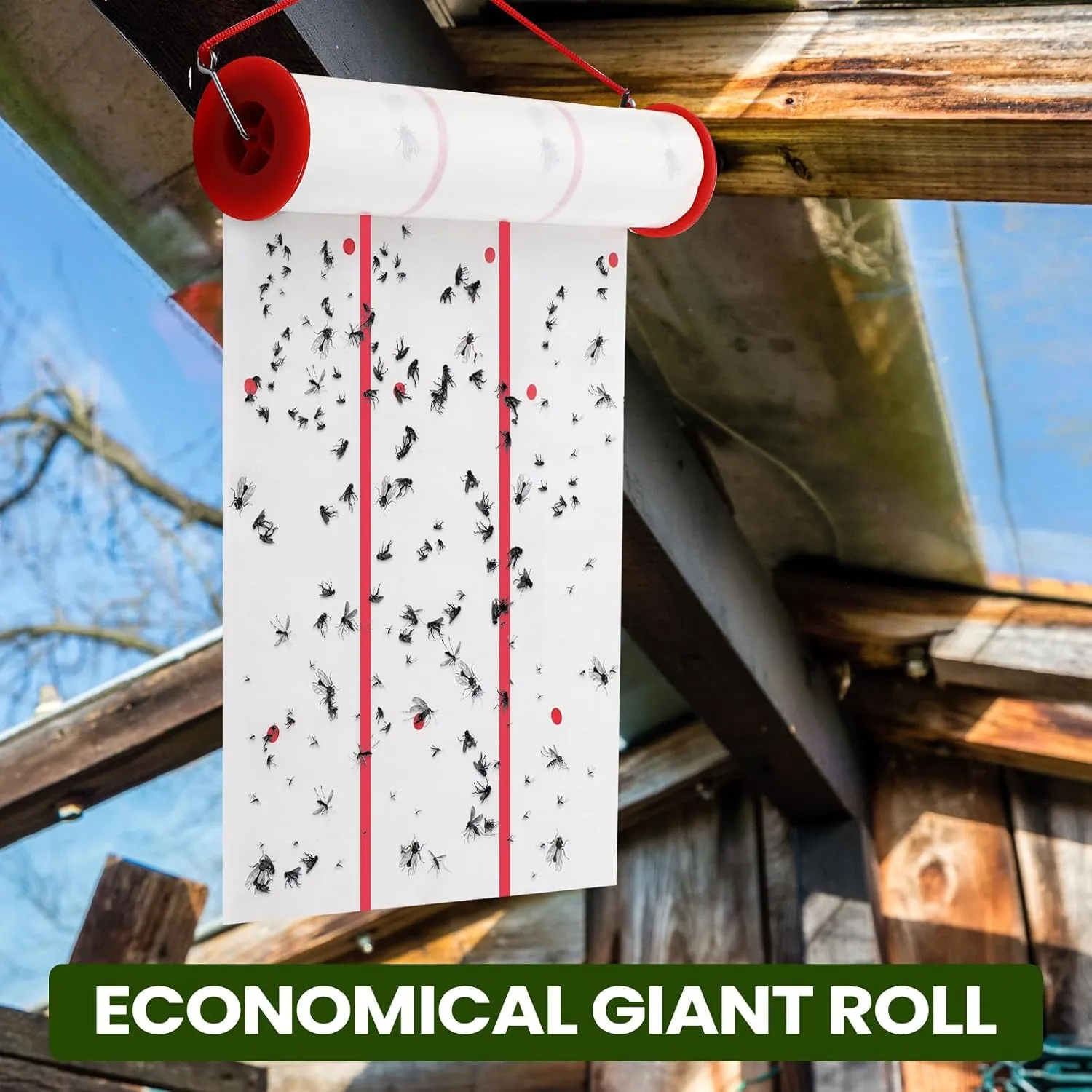 Qualirey 295 Ft Giant Sticky Fly Traps, 30 Feet Fly Strips for Indoor Outdoor Hanging Flying Tapes Non Toxic Ribbon Fruit Gnat Killer for Mosquito Plants House Horse Stable(White)