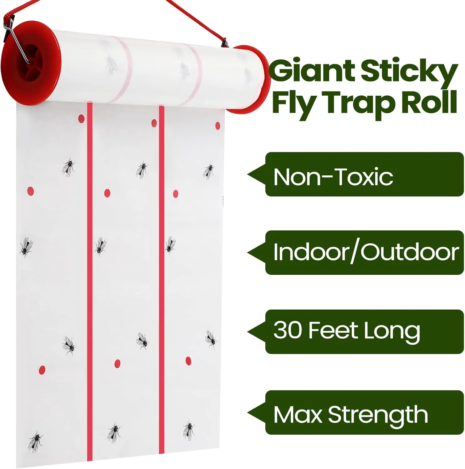 Qualirey 295 Ft Giant Sticky Fly Traps, 30 Feet Fly Strips for Indoor Outdoor Hanging Flying Tapes Non Toxic Ribbon Fruit Gnat Killer for Mosquito Plants House Horse Stable(White)