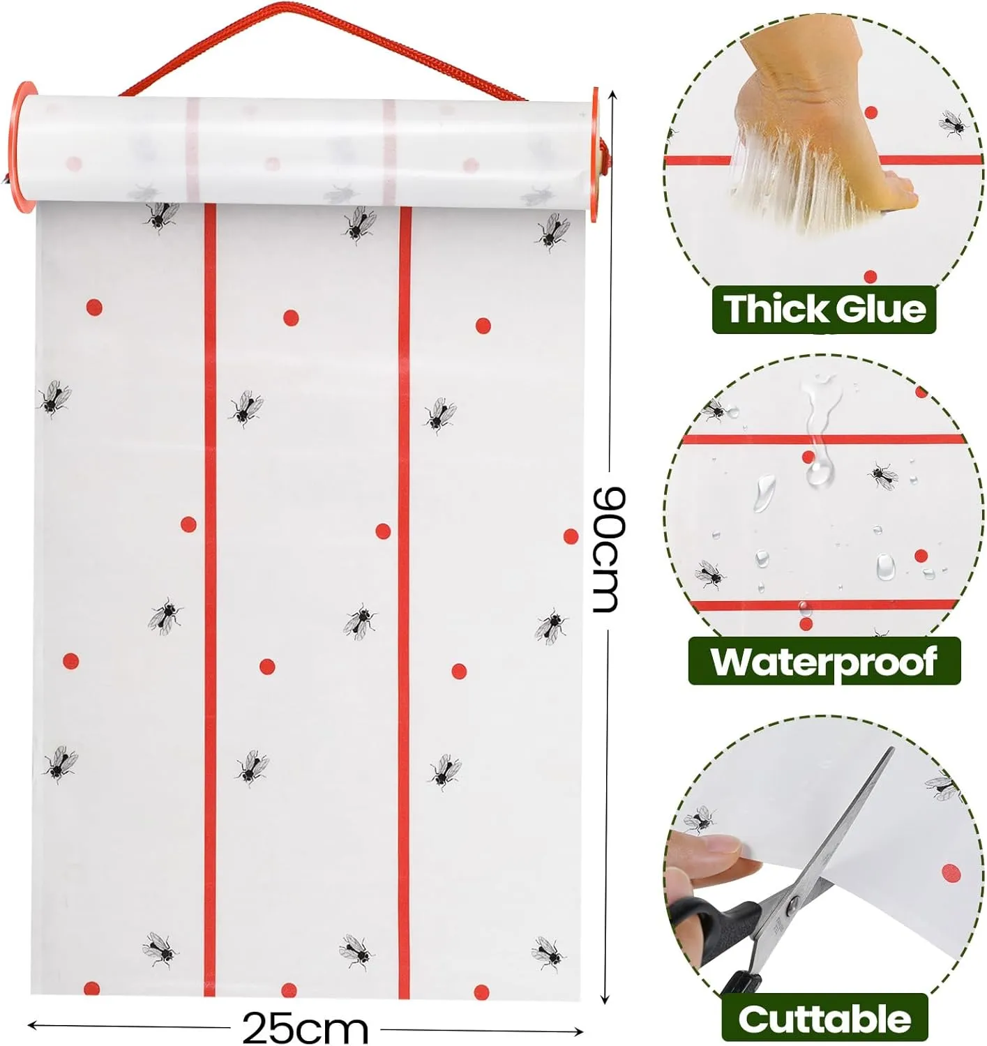 Qualirey 295 Ft Giant Sticky Fly Traps, 30 Feet Fly Strips for Indoor Outdoor Hanging Flying Tapes Non Toxic Ribbon Fruit Gnat Killer for Mosquito Plants House Horse Stable(White)