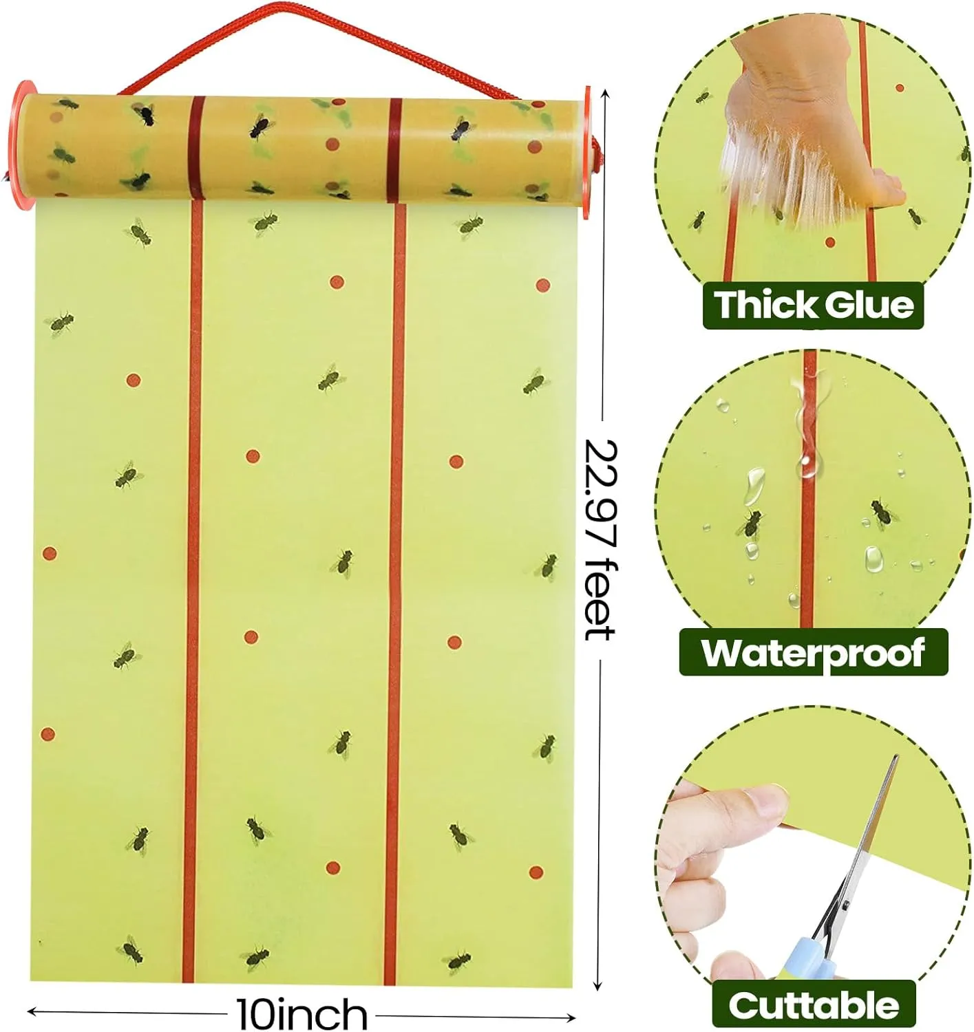 Qualirey 8 Rolls Giant Sticky Fly Traps 183 Feet Adhesive Fly Paper Fruit Fly Traps Outdoor Indoor Fly Strips Sticky Hanging Fly Tapes Gnat Bug Catcher Pest Killer for Garage Greenhouse Barn Stable