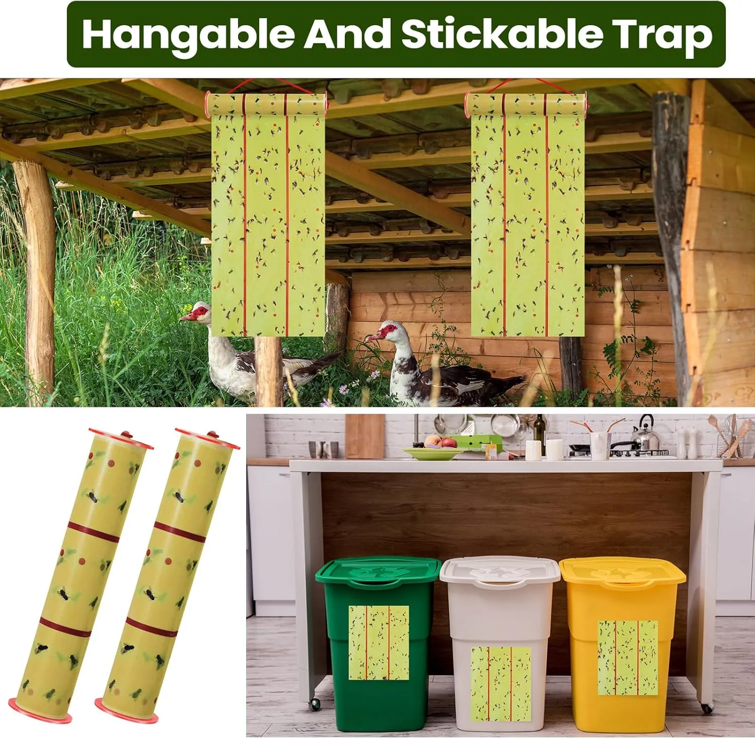 Qualirey 8 Rolls Giant Sticky Fly Traps 183 Feet Adhesive Fly Paper Fruit Fly Traps Outdoor Indoor Fly Strips Sticky Hanging Fly Tapes Gnat Bug Catcher Pest Killer for Garage Greenhouse Barn Stable