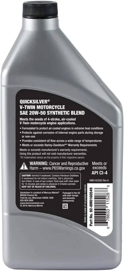 Quicksilver 20W-50 Synthetic Motorcycle Oil - 1 Qt.