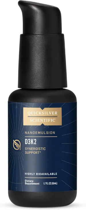 Quicksilver Scientific Nanoemulsified D3K2 - Emulsified Liquid Vitamin D3   K2 MK7 Liposomal Supplement for Heart, Bone Health   Immune Support - Bioactive 2500IU for Enhanced Absorption (1.7oz/50ml)