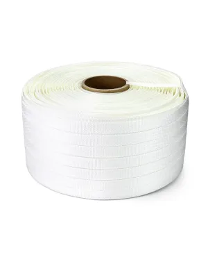 QWORK 3/4" x 1640' Woven Cord Strapping Roll, Heavy Duty Polyethylene Braided Rope Strap Roll, 1830 lb Strong Break Strength 6" x 3" Core, Strength and Flexibility, White