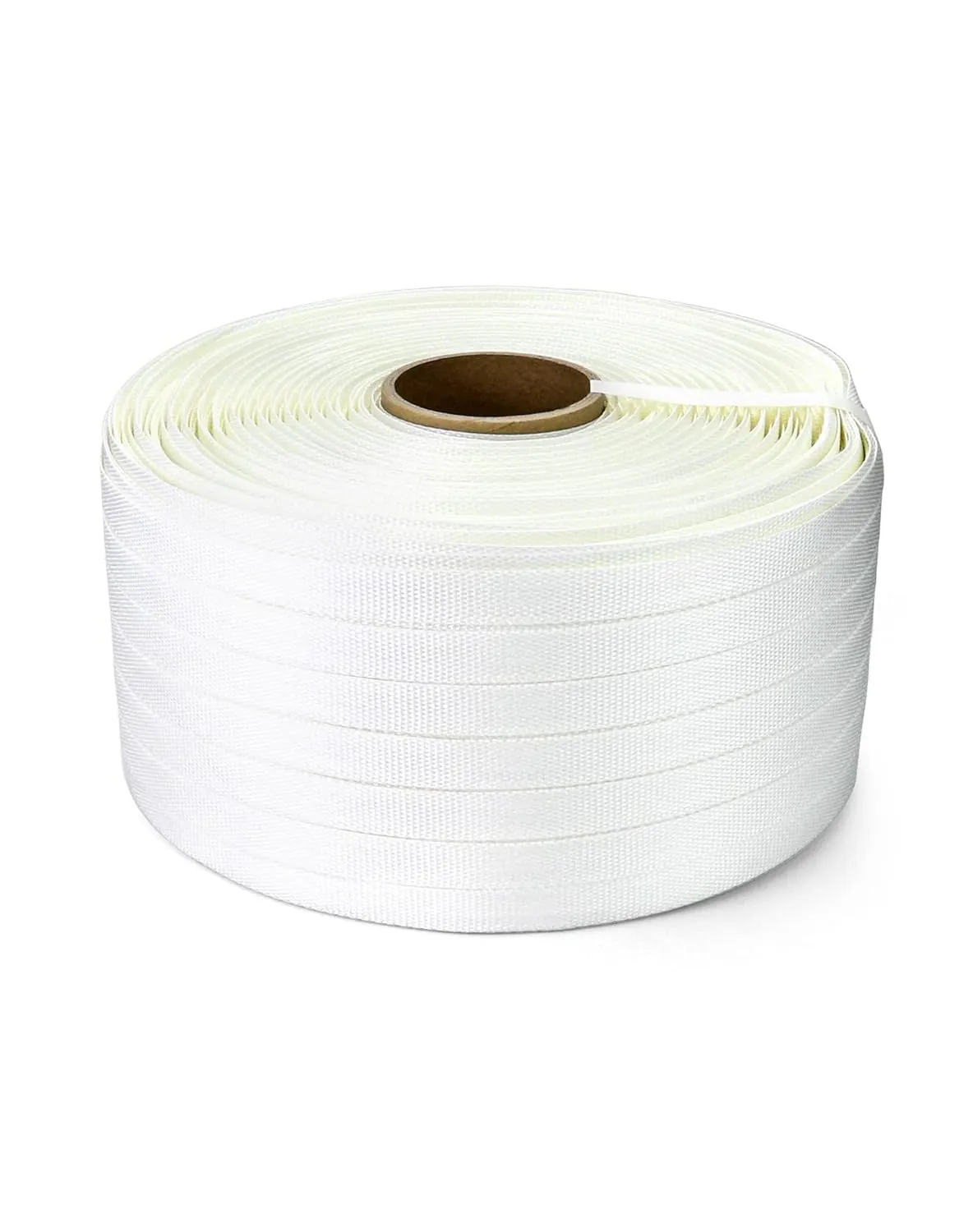 QWORK 3/4" x 1640' Woven Cord Strapping Roll, Heavy Duty Polyethylene Braided Rope Strap Roll, 1830 lb Strong Break Strength 6" x 3" Core, Strength and Flexibility, White