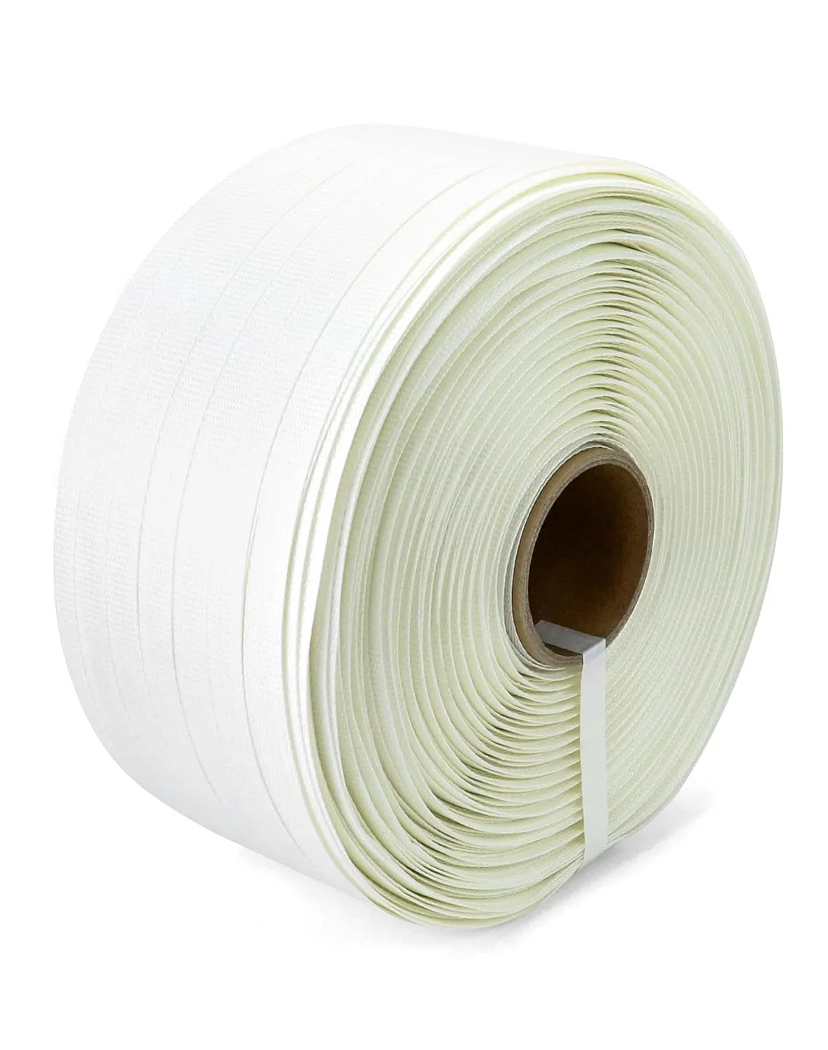 QWORK 3/4" x 1640' Woven Cord Strapping Roll, Heavy Duty Polyethylene Braided Rope Strap Roll, 1830 lb Strong Break Strength 6" x 3" Core, Strength and Flexibility, White
