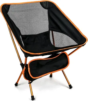 QWORK Ultralight Portable Camping Chair with Triangular Stability – Aluminum Alloy Frame, Ripstop Polyester Seat, Plastic Joints, 330 lbs Capacity - for Fishing, Camping, Hiking and Backpacking Orange