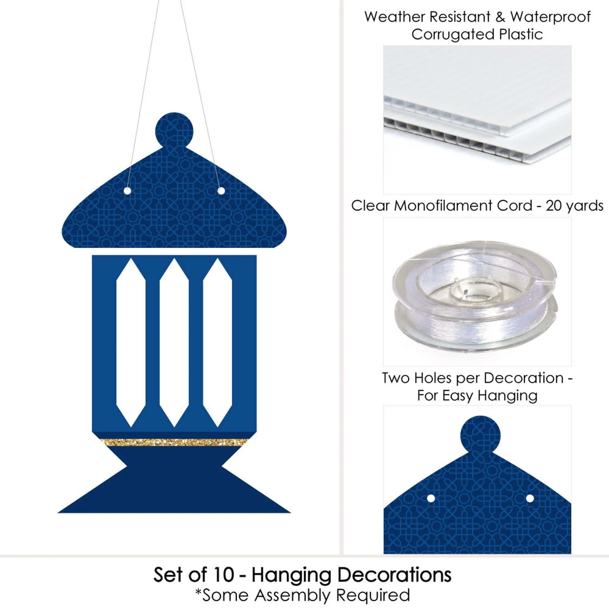 Ramadan - Outdoor Eid Mubarak Hanging Porch & Tree Yard Decorations - 10 Pieces