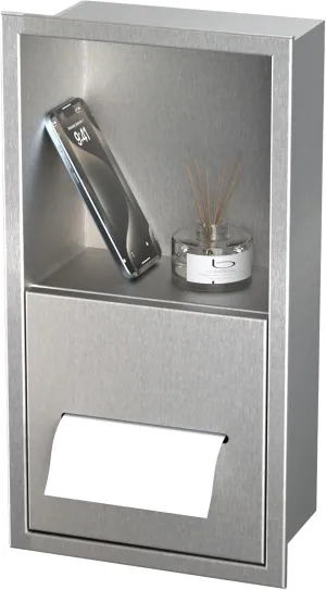 Recessed Toilet Paper Dispenser with Insert Wall Niche for Storage,in Wall Stainless Steel Toilet Rool Paper Holder with Shelf,15.9 inX7.9 inX4.9 in (Brushed Nickel)