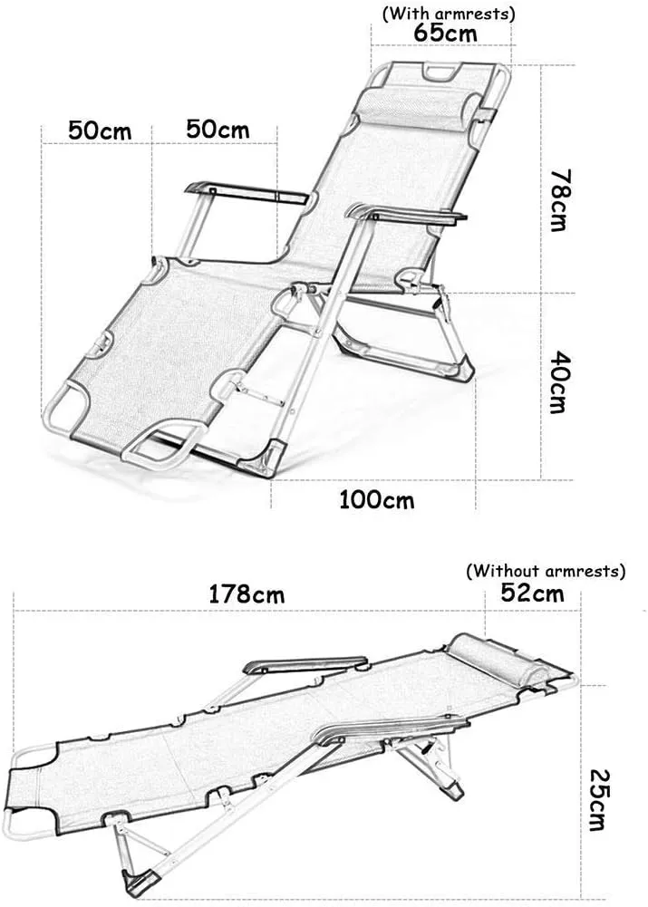 Reclining Outdoor Folding Chairs Lounge Chair Simple Folding Chair,Adjustable Folding Recliner Lounge Chair Outdoor Resting Deck Chair Lounge Patio Chair (Color : Gray Cushion 1)