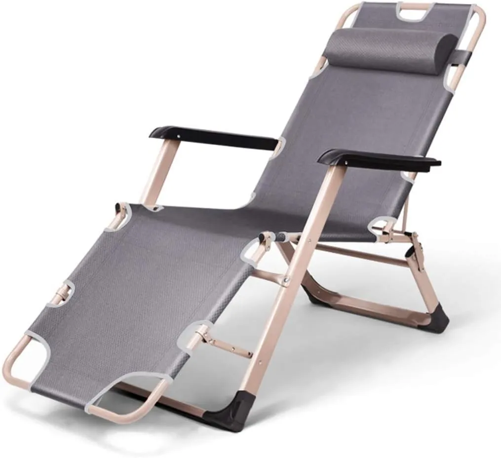 Reclining Outdoor Folding Chairs Lounge Chair Simple Folding Chair,Adjustable Folding Recliner Lounge Chair Outdoor Resting Deck Chair Lounge Patio Chair (Color : Gray Cushion 1)