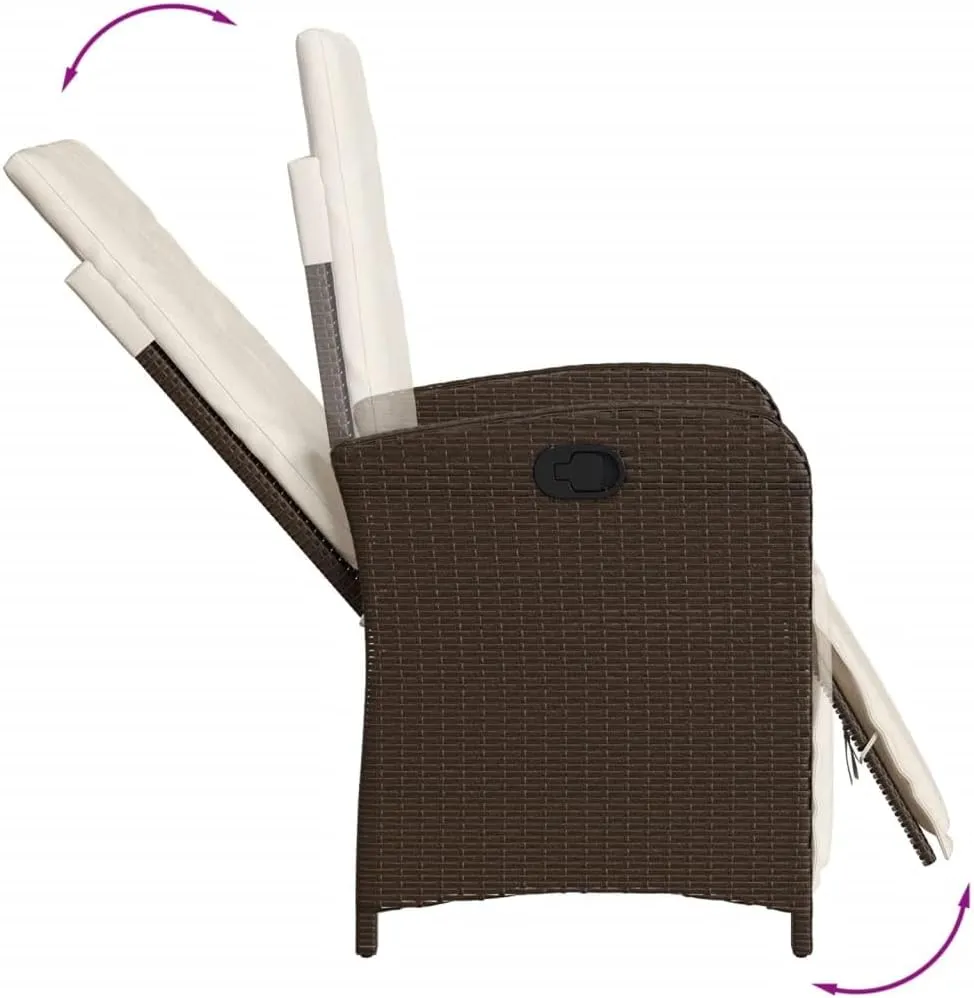 Reclining Patio Chair with Adjustable Footrest Brown PE Rattan Outdoor Lounge Chair for Poolside, Backyard, and Garden Relaxation