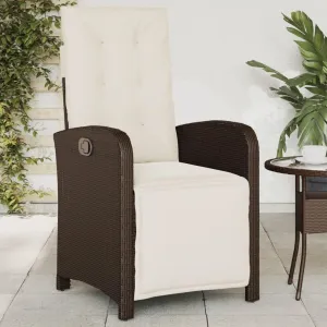 Reclining Patio Chair with Adjustable Footrest Brown PE Rattan Outdoor Lounge Chair for Poolside, Backyard, and Garden Relaxation