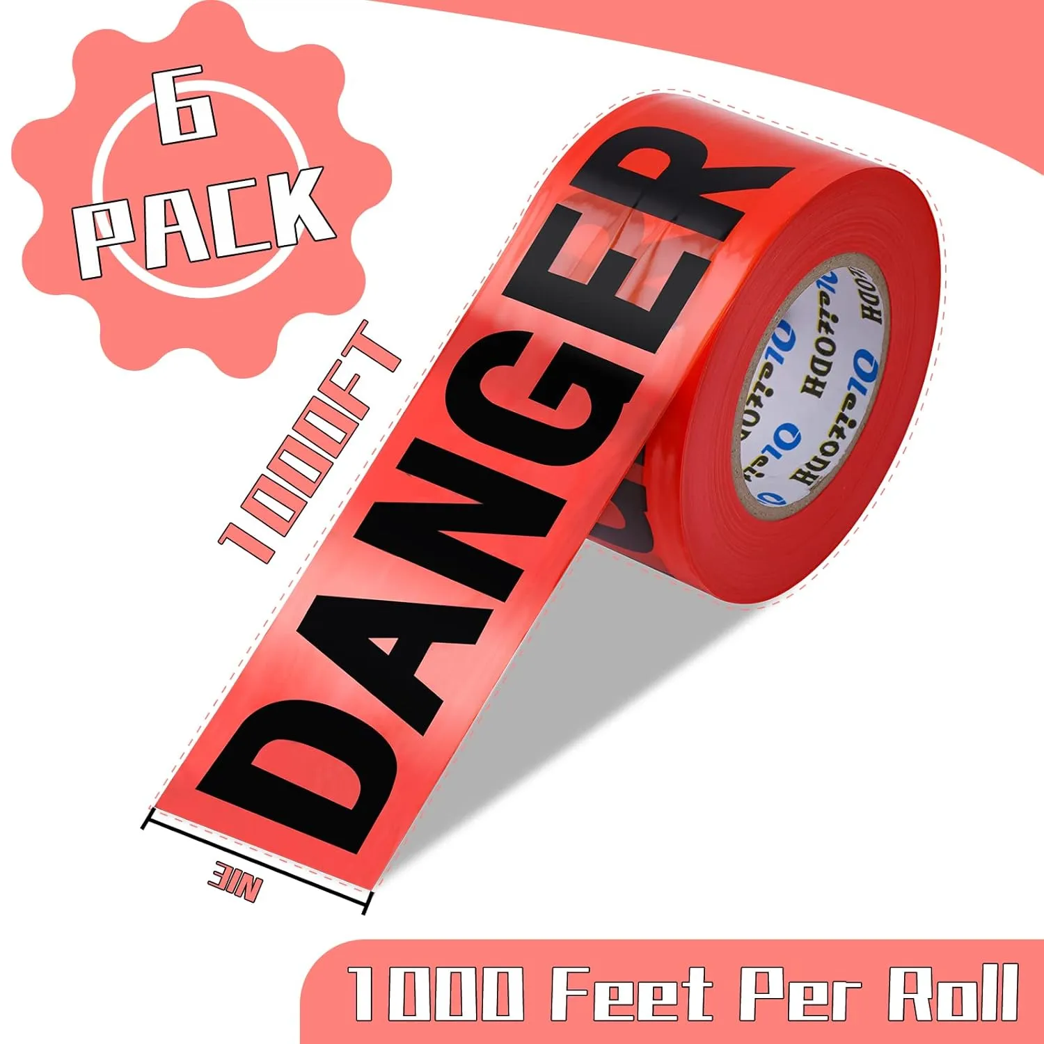 Red Danger Tape 6 Pack, 3 inch x 1000 feet Halloween Decorations Red with a Bold Black Print for High Visibility, Strongest Tape, Weatherproof Resistant Tear Resistant Design