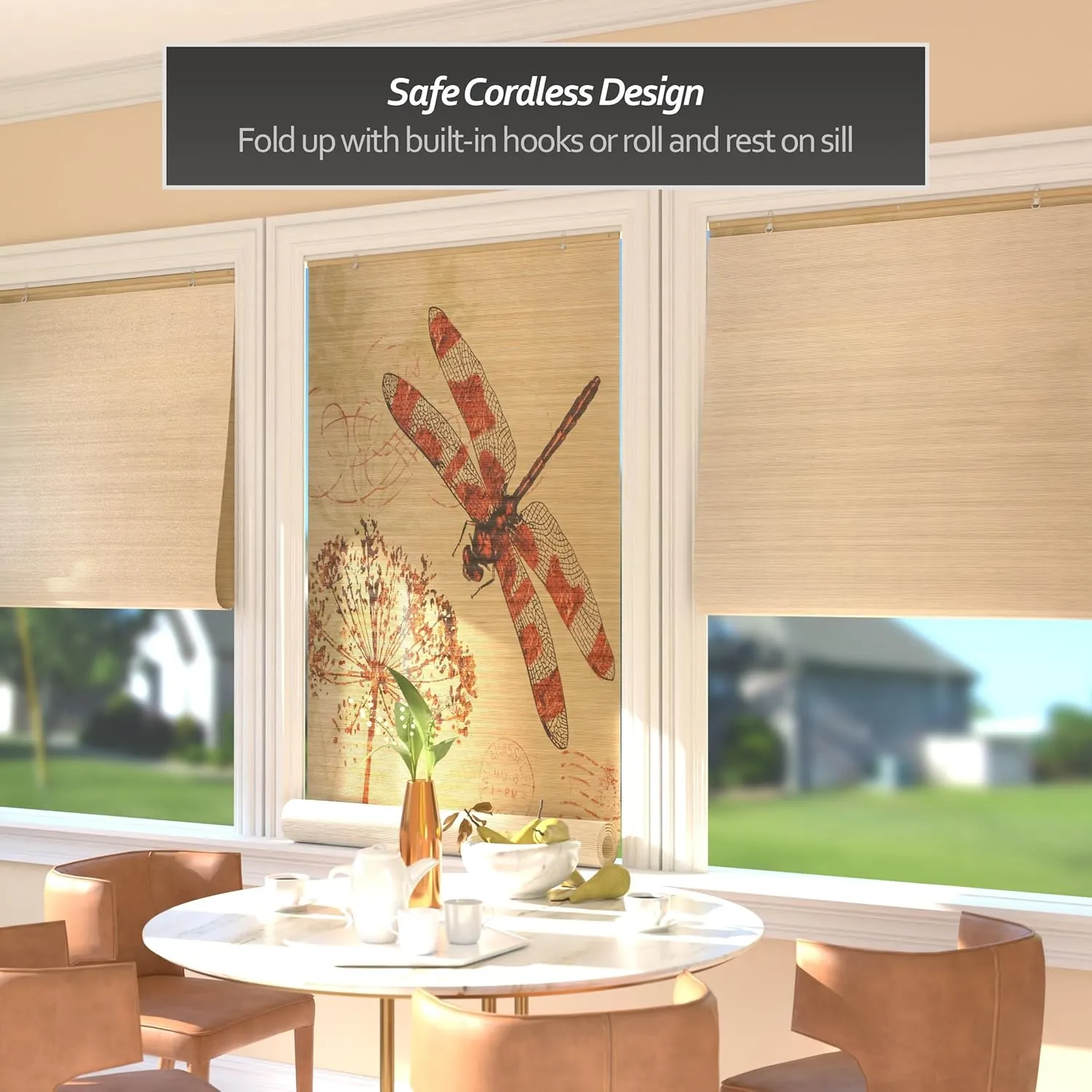 Red Lantern Bamboo Window Shade Blind - Dragonfly 36" Wide