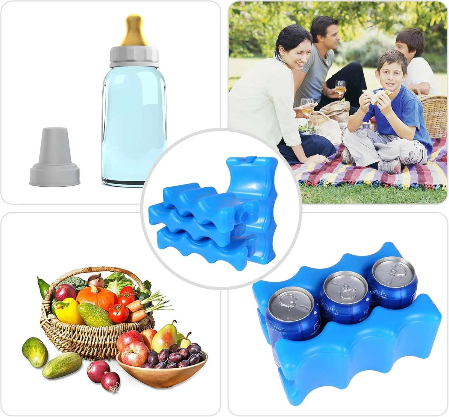REDCAMP Bottle Ice Packs for Breast Milk, Reusable Ice Packs for Coolers, Insulated Contoured Freezer Pack, Bottle Ice Pack Long-Lasting Cooling for Breastmilk, Beer,Camping & Travel