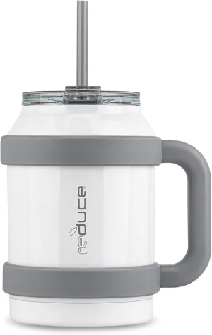 REDUCE Cold1 50 oz Reusable Mug Tumbler with Handle - Insulated Stainless Steel Water Bottle for Home, Office and Gym; Straw or Sip Leakproof Lid When Closed. Keeps Drinks Ice Cold All Day - White