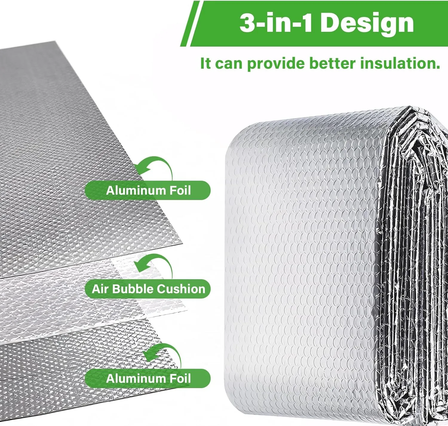 Reflective Insulation Sheet, 3.6mm Thick 24in x 16Ft Double Side Aluminum Foil Insulations for Window Garage RV Camper Car Roof Door Insulation - Weatherproof, Cold and Heat Shield