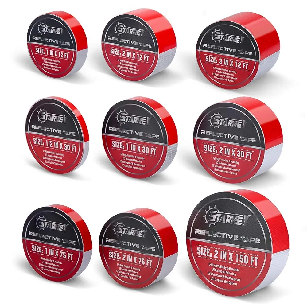 Reflective Tape Outdoor Red White 1 in X 150 FT (2 Rolls) Waterproof Self Adhesive DOT-C2 Trailer Safety Caution Reflective Dot Tape for Trucks Cars