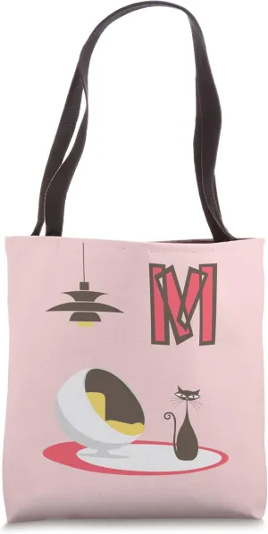 Retro Cat, Ball Chair, Design Lighting and Atomic Letter M Tote Bag