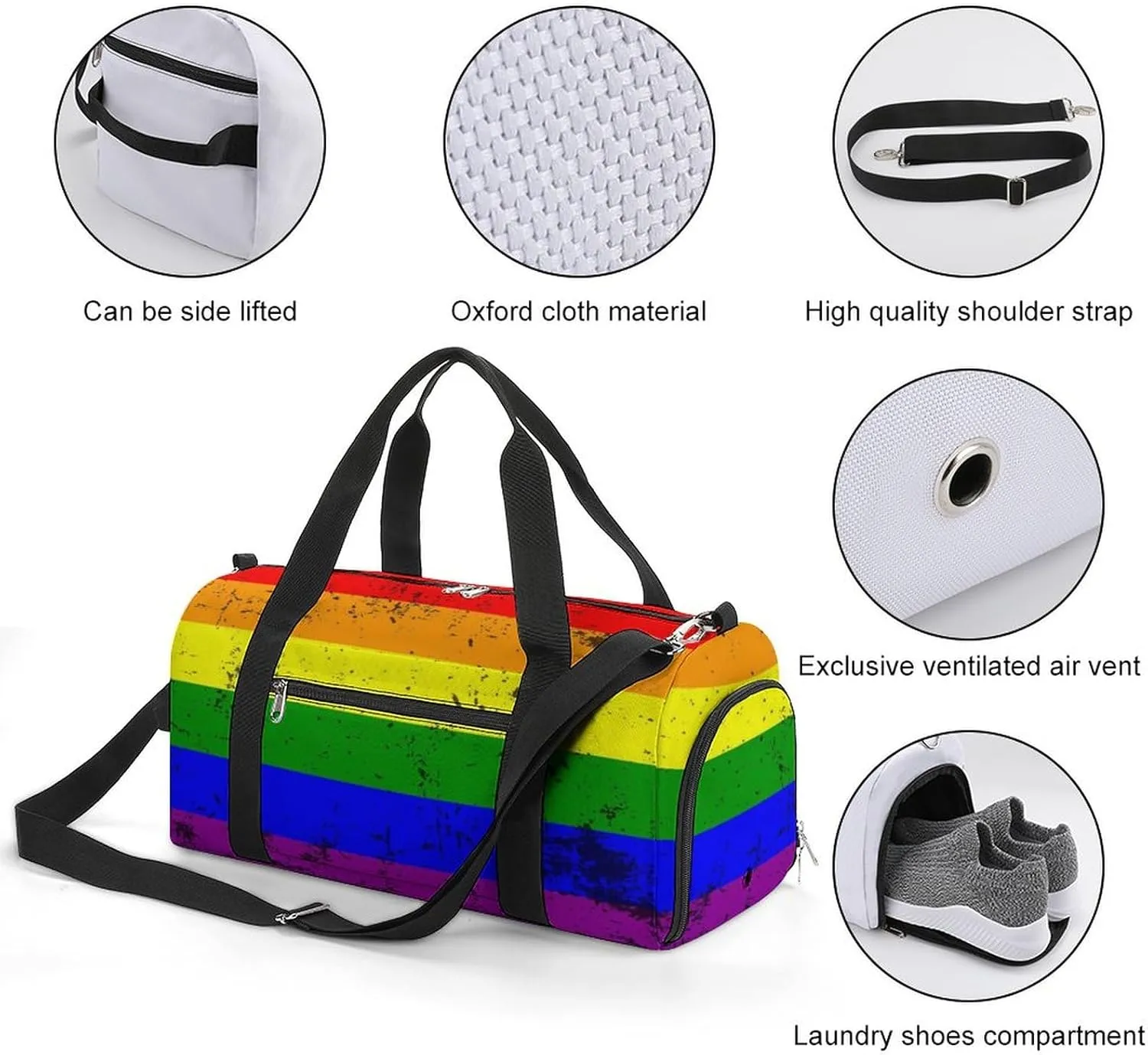 Retro LGBT Pride Flag Gym Bag-Workout Organizer with Water Resistant Compartments for Gym Lovers, style-39-2