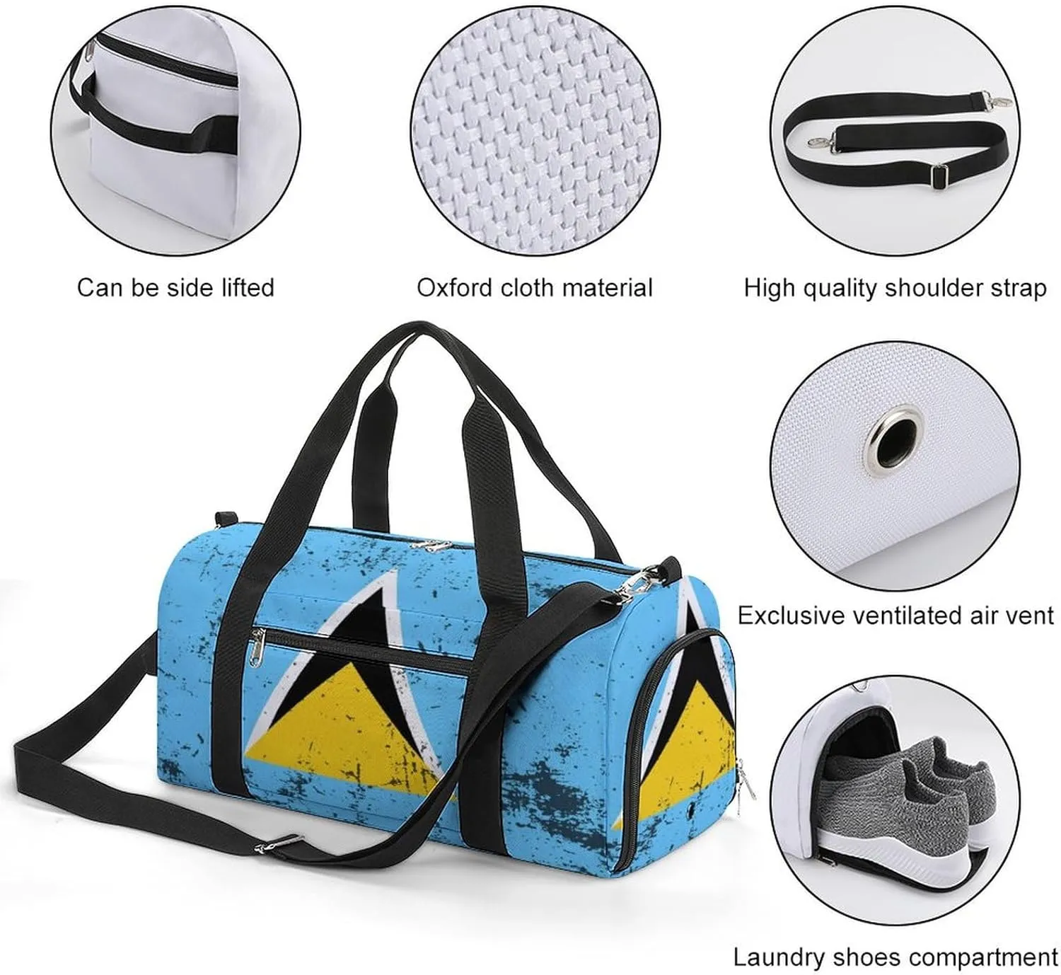 Retro Saint Lucia Flag Gym Bag-Workout Organizer with Water Resistant Compartments for Gym Lovers, style-19-2
