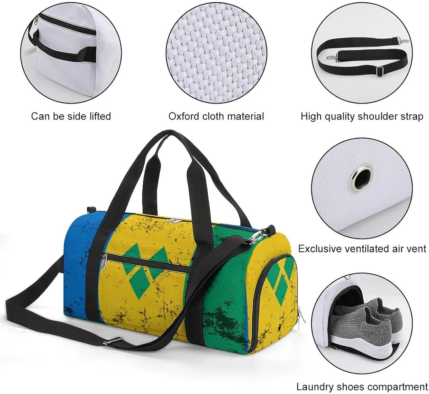 Retro Saint Vincent And The Grenadines Flag Gym Bag-Workout Organizer with Water Resistant Compartments for Gym Lovers