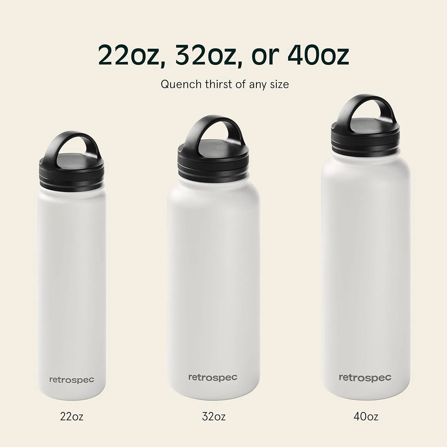 Retrospec Alder Insulated Water Bottle with Straw Lid & Handle Cap - Stainless Steel Wide Mouth Double-Wall Vacuum Insulated Thermos - BPA Free Leakproof Canteen