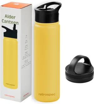 Retrospec Alder Insulated Water Bottle with Straw Lid & Handle Cap - Stainless Steel Wide Mouth Double-Wall Vacuum Insulated Thermos - BPA Free Leakproof Canteen