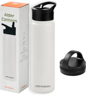 Retrospec Alder Insulated Water Bottle with Straw Lid & Handle Cap - Stainless Steel Wide Mouth Double-Wall Vacuum Insulated Thermos - BPA Free Leakproof Canteen