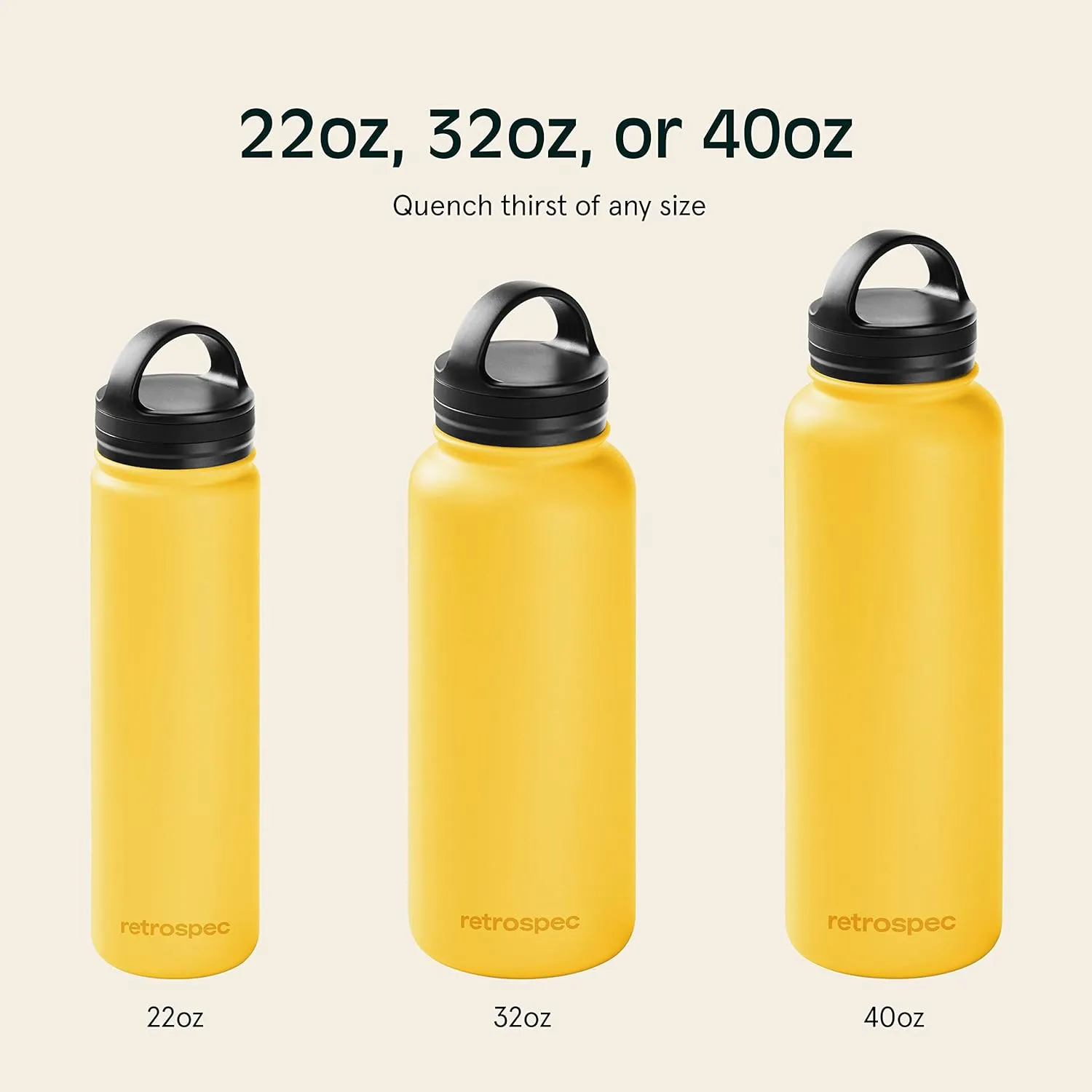 Retrospec Alder Insulated Water Bottle with Straw Lid & Handle Cap - Stainless Steel Wide Mouth Double-Wall Vacuum Insulated Thermos - BPA Free Leakproof Canteen