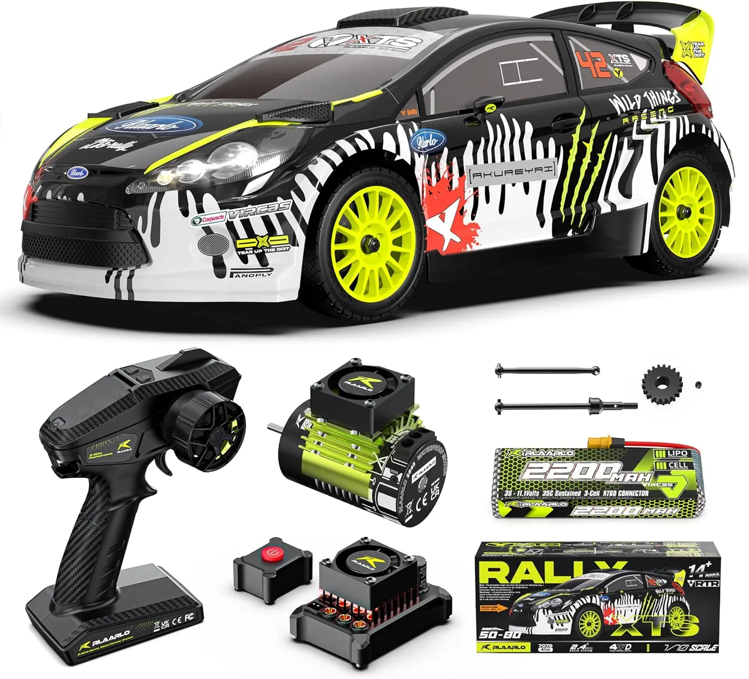 RIAARIO 1/10 Brushless RC Cars 50 MPH Fast Speed for Adults Rally Car with Gyro 4WD RC Truck Waterproof Monster Trucks Remote Control Car with 3S 2200mAh Rechargeable Battery