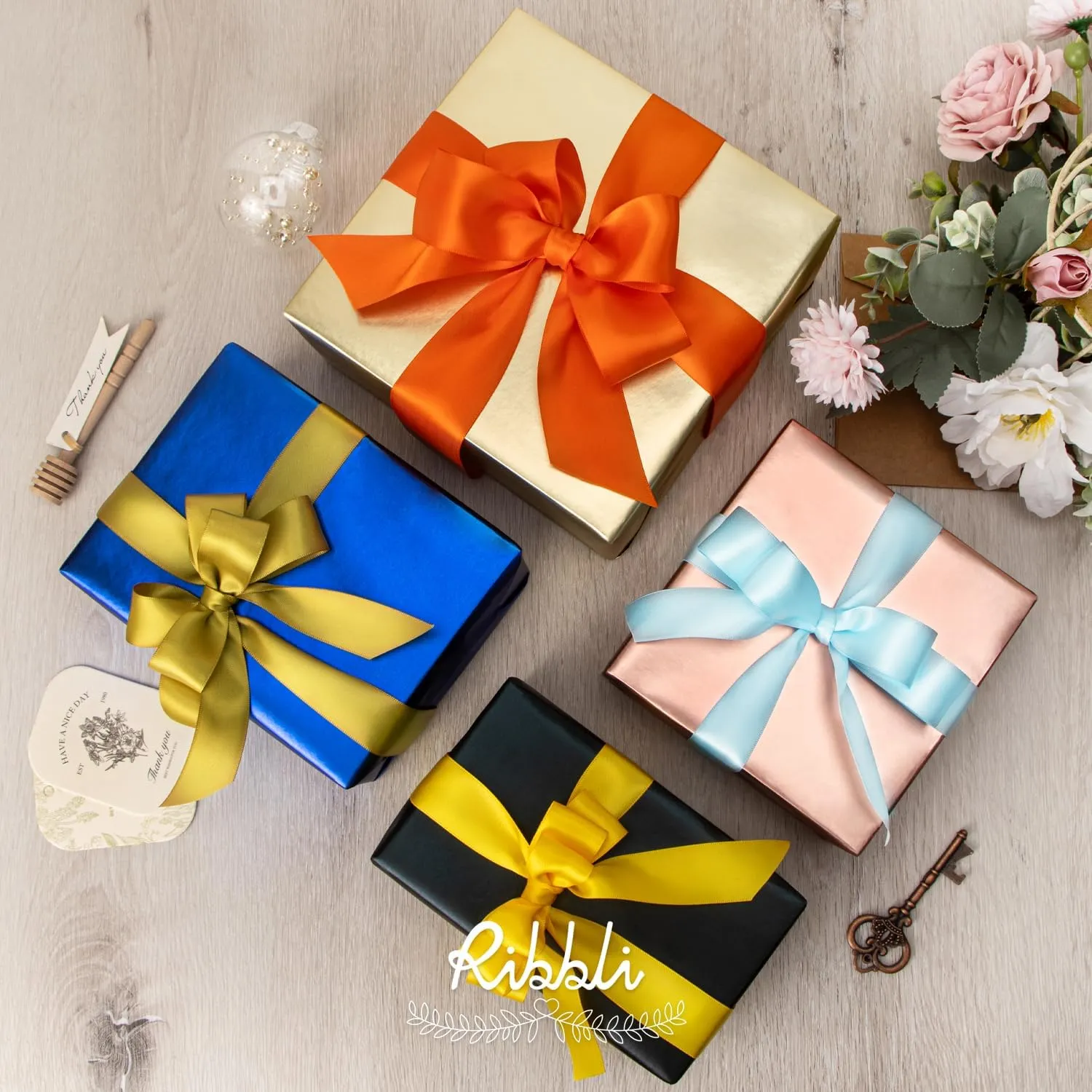 Ribbli Torrid Orange Satin Ribbon Double Faced Satin 1-1/2 Inch x Continuous 50 Yards-Orange Ribbon for Gift Wrapping Crafts Wedding Decoration Bows Bouquet Floral Arrangement