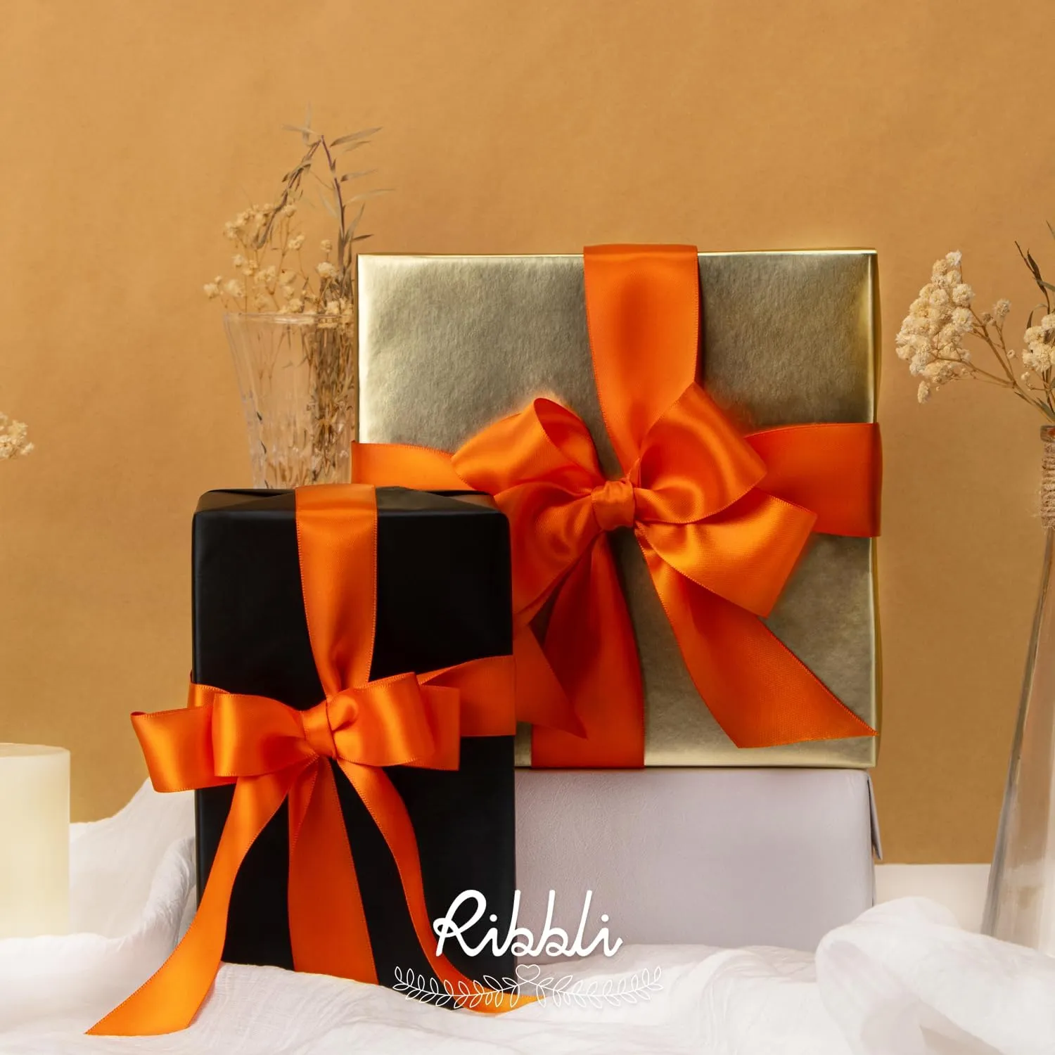 Ribbli Torrid Orange Satin Ribbon Double Faced Satin 1-1/2 Inch x Continuous 50 Yards-Orange Ribbon for Gift Wrapping Crafts Wedding Decoration Bows Bouquet Floral Arrangement