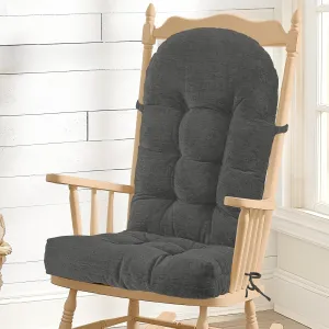 Rocking Chair Cushion - Chenille Fabric, High-Density Sponge, Durable Comfort Double-Sided Tufted Seat Pads with Ties, Chenille︱Dark Gray, 44x19x4 inch