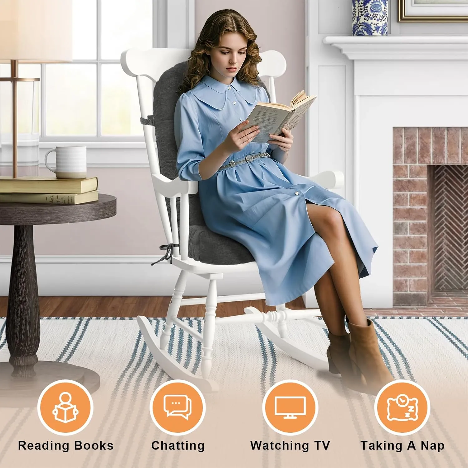 Rocking Chair Cushion - Chenille Fabric, High-Density Sponge, Durable Comfort Double-Sided Tufted Seat Pads with Ties, Chenille︱Dark Gray, 44x19x4 inch
