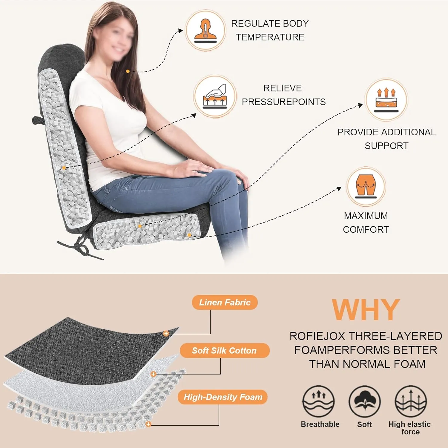 Rocking Chair Cushion - Chenille Fabric, High-Density Sponge, Durable Comfort Non-Slip Bottom Tufted Seat Pads with Ties, Chenille︱Gray, 44x19x4 inch