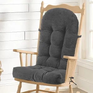 Rocking Chair Cushion - Chenille Fabric, High-Density Sponge, Durable Comfort Non-Slip Bottom Tufted Seat Pads with Ties, Chenille︱Gray, 44x19x4 inch