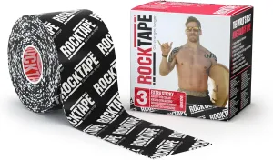 RockTape Extra Sticky 2" Kinesiology Tape (Logo, Black) - Athletic Tape for Muscle Pain Relief, Injury Recovery - Microscopic Skin Lifting & Decompression - Sweat & Water Resistant - Hypoallergenic