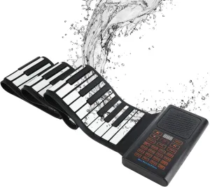 Roll-up Piano 61 keys,Electronic Hand Roll Portable Piano with 128 Unique Tones and Built-in Speaker, Upgraded Waterproof Silicone Fold able Piano Keyboard for Beginners and Kids