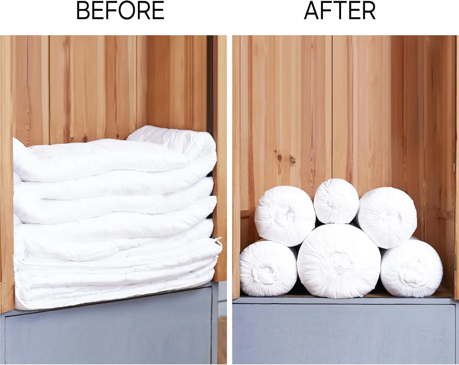 Roll&Stack Storage Bag Organizer, L(58L) X 2, Blue - Perfect for Comforters, Blankets, Bedding, Bulky Clothes, and Puffer Jackets, Breathable, Dustproof, Washable, and Durable