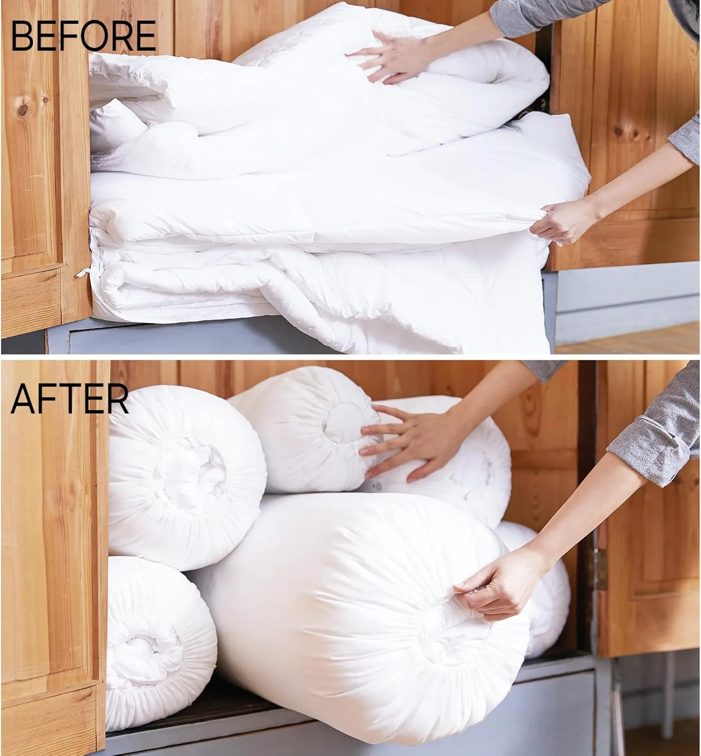 Roll&Stack Storage Bag Organizer, L(58L) X 2, Blue - Perfect for Comforters, Blankets, Bedding, Bulky Clothes, and Puffer Jackets, Breathable, Dustproof, Washable, and Durable