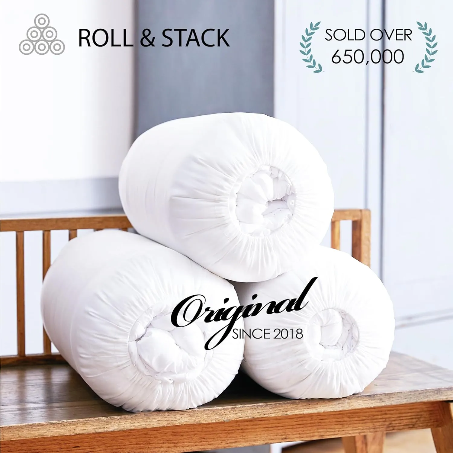 Roll&Stack Storage Bag Organizer, L(58L) X 2, Blue - Perfect for Comforters, Blankets, Bedding, Bulky Clothes, and Puffer Jackets, Breathable, Dustproof, Washable, and Durable